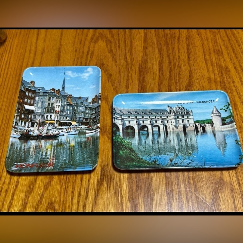 Decorative Trays with Honfleur and Chenonceau Scenes